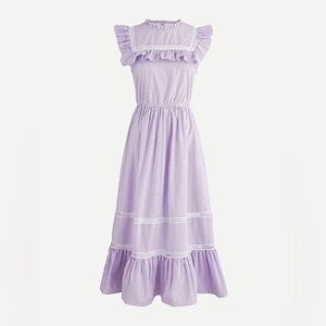 J. Crew Tiered Ruffle Midi Dress Purple Striped Pattern Lace Trim Size Large